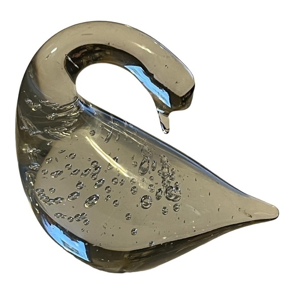 BLOWN glass crystal swan facing backwards bubbles paperweight decor 5” x 3.5” - Picture 1 of 7